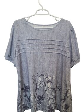 Light Blue Floral Scoop Neck Women’s Top